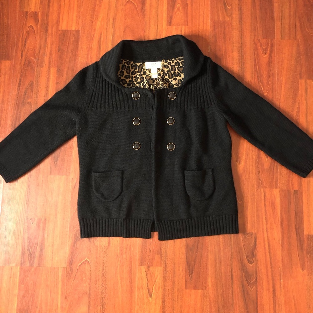 Women Vintage Black Ann Taylor Sweater w/ Leopard